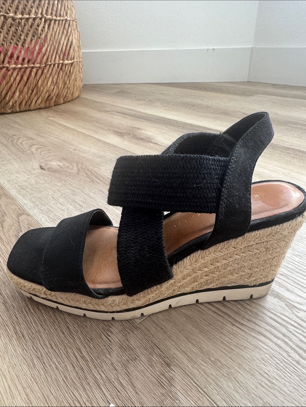 Kelly & Katie Black Espadrille Wedge Sandals